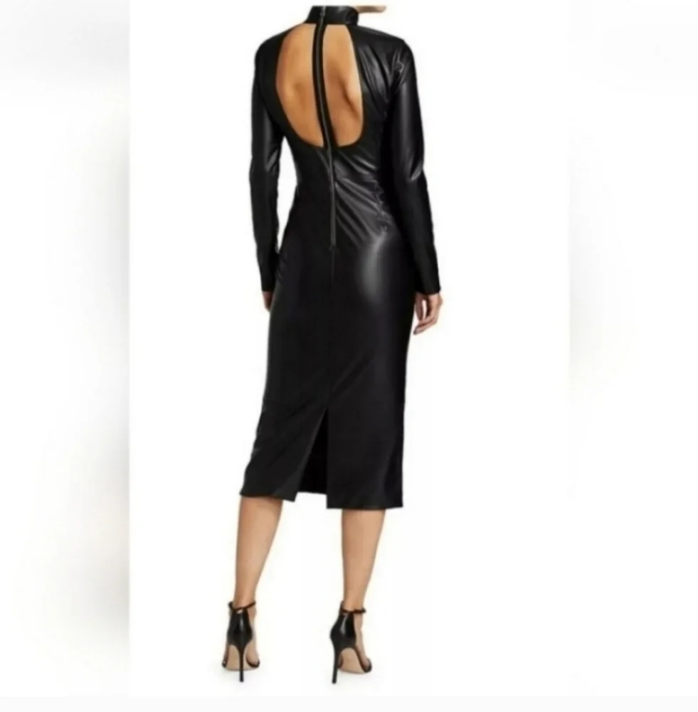 ALICE + OLIVIA DELORA VEGAN LEATHER MOCKNECK MIDI DRESS SIZE 4 - Picture 12 of 15